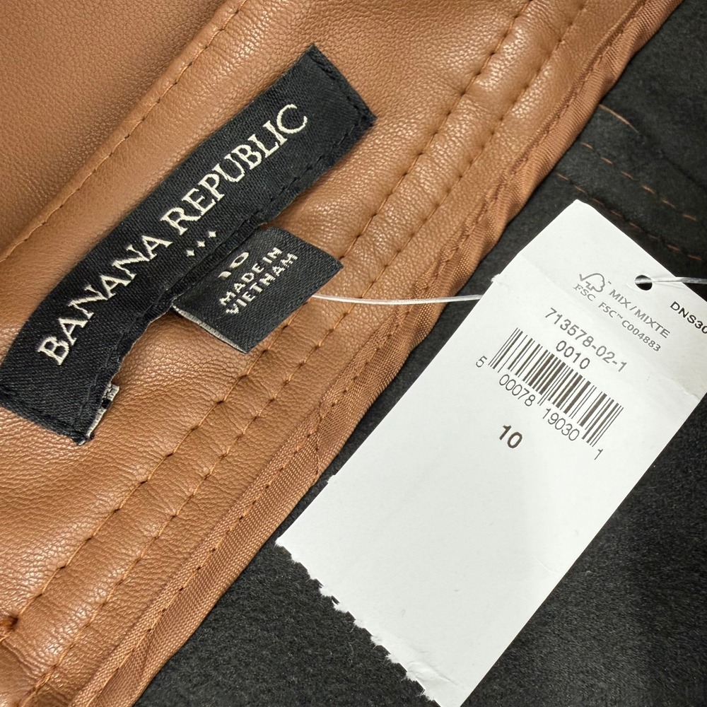 Banana Republic Vegan Leather Midi Skirt Womens 10 Brown NWT Paneled A-Line - Picture 5 of 8
